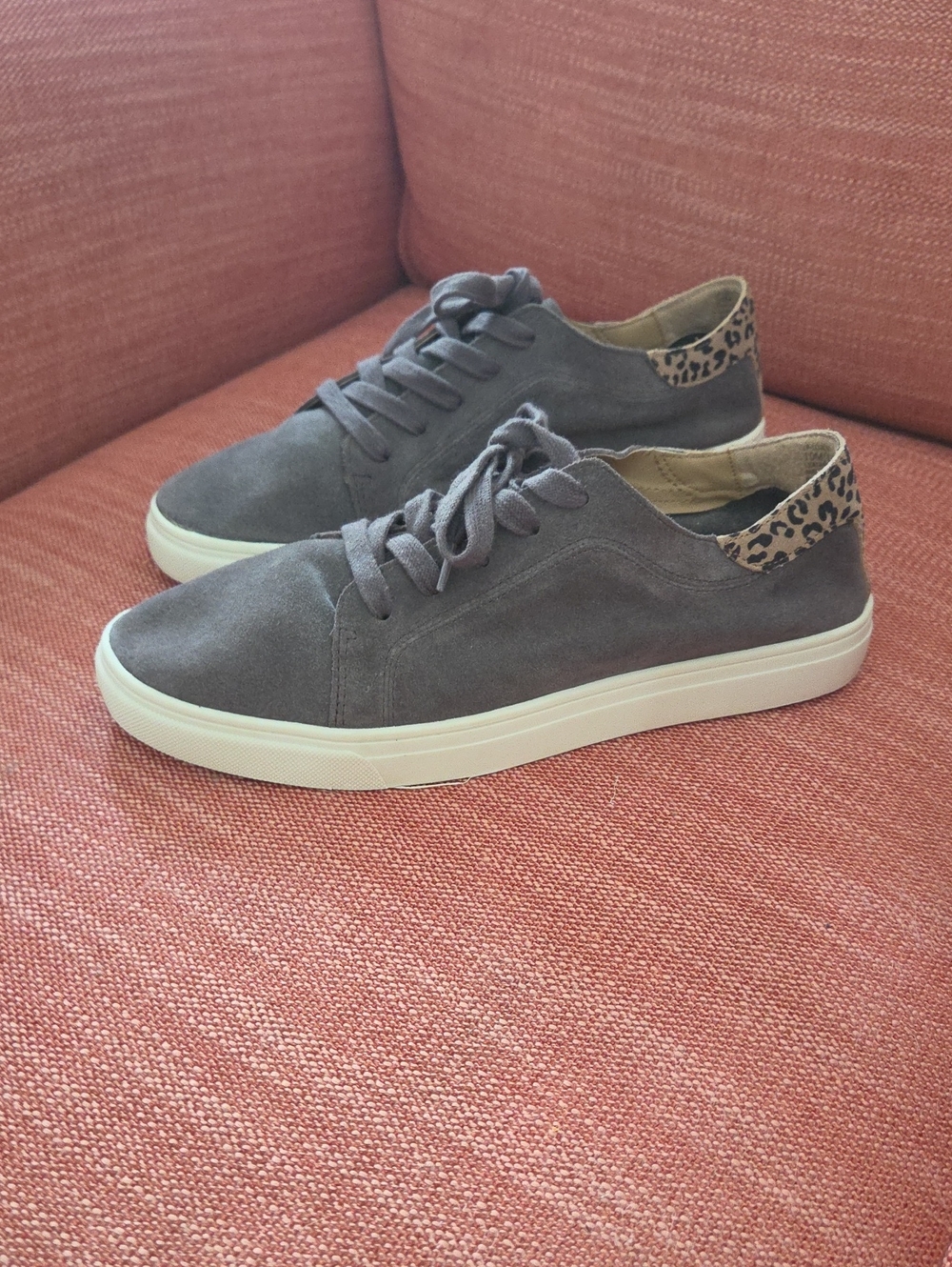 LUCKY BRAND Women’s Casual Gray Suede Sneakers with Leopard Accent